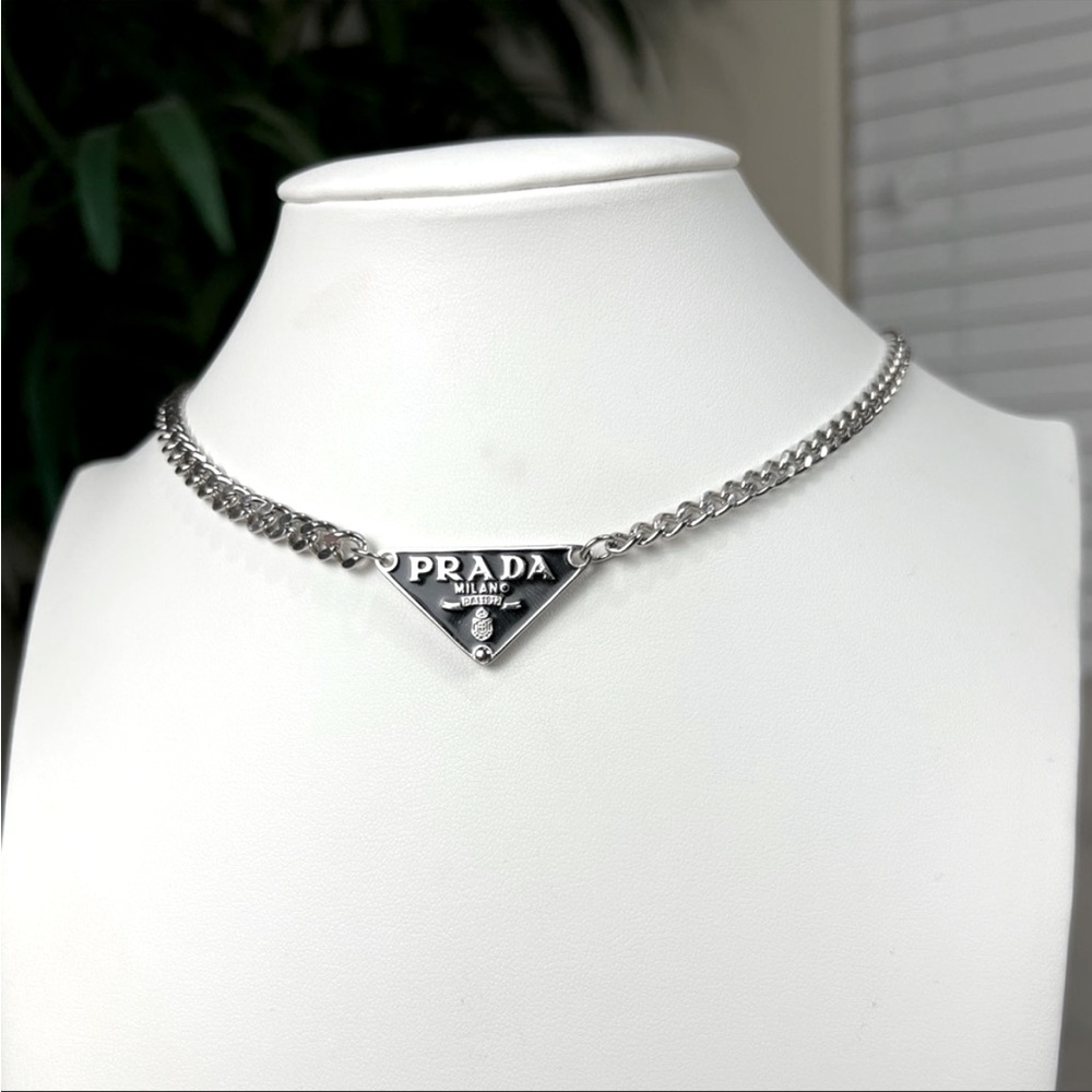 Prada black & silver signature necklace